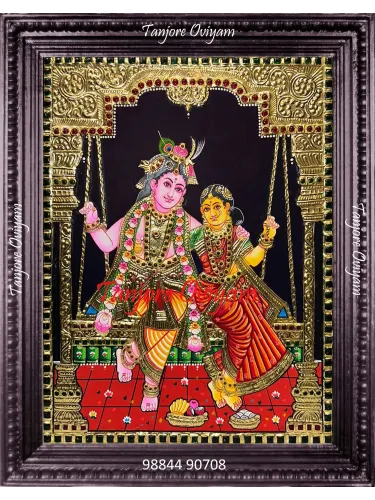 Radha Krishna on a Jula Tanjore Painting